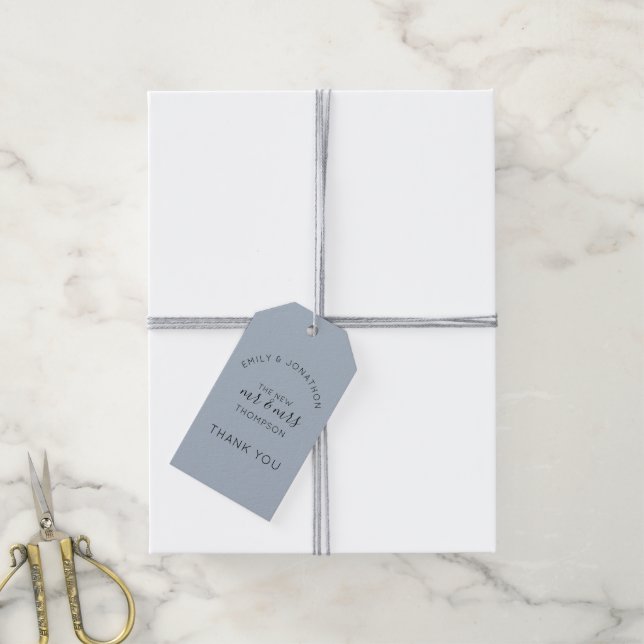 Étiquettes-cadeau Merci de mariés modernes Dusty Blue (Avec de la ficelle)