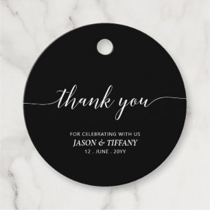 Étiquettes Cadeau Merci de partie de script élégant noir et blanc