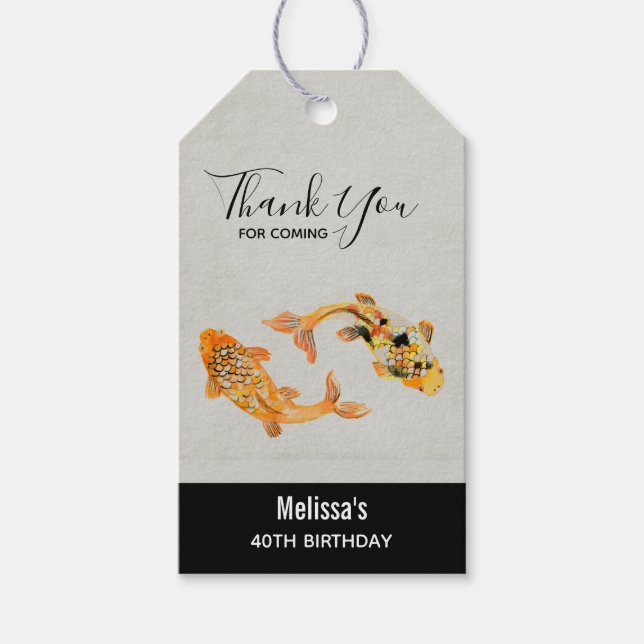 Étiquettes-cadeau Merci de poisson Gold Koi élégant (Devant)