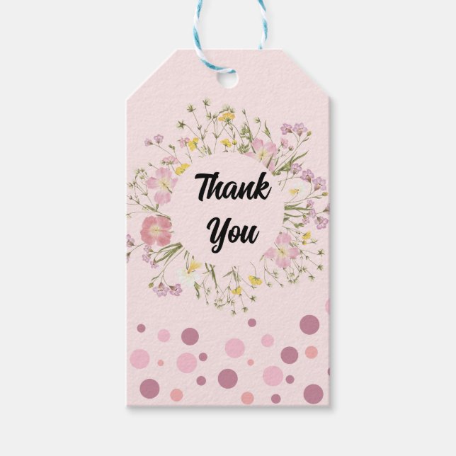 Étiquettes-cadeau Merci de ruban à fibre rose modifiable (Devant)