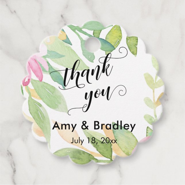 Étiquettes Cadeau Merci de script de fleurs roses Mariage personnali (Devant)