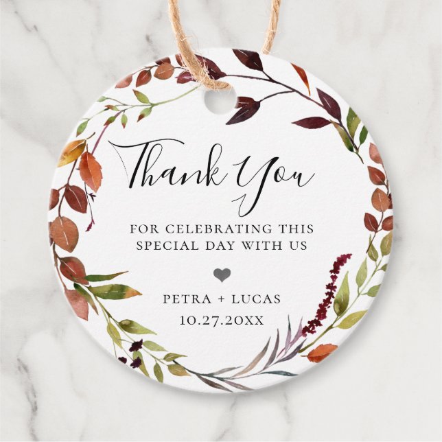 Étiquettes Cadeau Merci de serrure de sertissage de automne rustique (Devant)