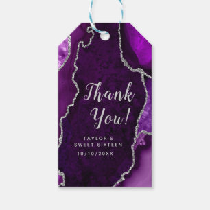 Étiquettes-cadeau Merci de Sweet sixteen d'agate violet et d'argent