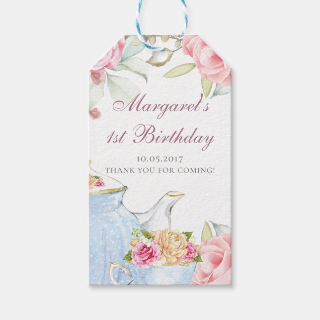 Étiquettes-cadeau Merci de Tea Party d'anniversaire (Devant)