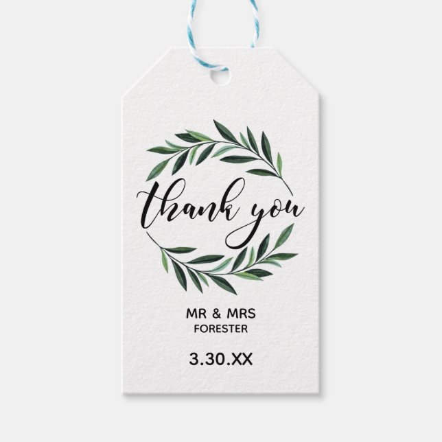 Étiquettes-cadeau Merci de  vert mariage (Devant)