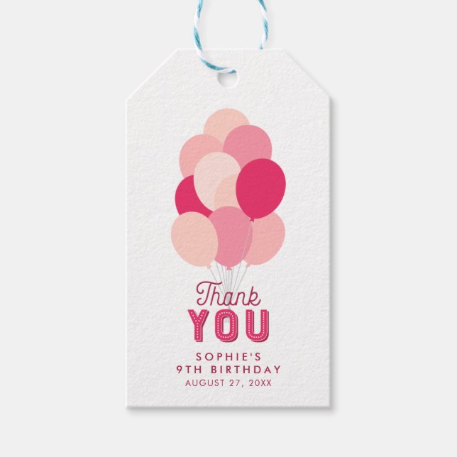 Étiquettes-cadeau Merci des ballons roses (Devant)