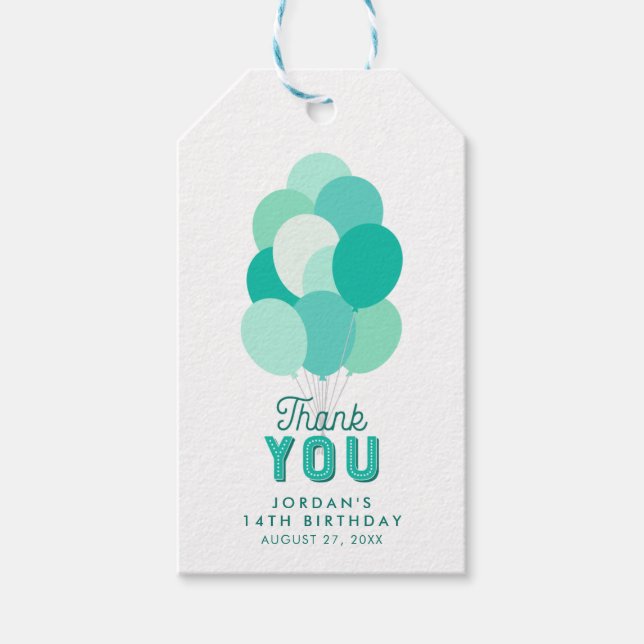 Étiquettes-cadeau Merci des ballons turquoises (Devant)