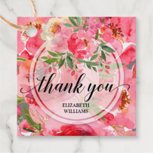 Étiquettes Cadeau Merci des fleurs de pivoines
