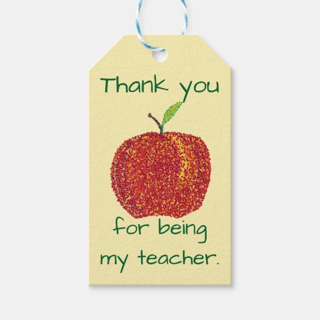 Étiquettes-cadeau Merci d'être mon professeur Pointillism Apple (Devant)