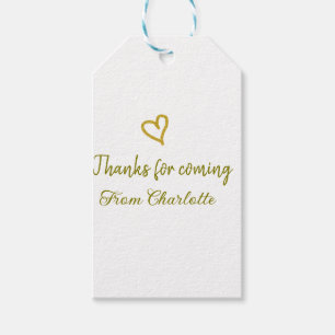 Étiquettes-cadeau merci d'être venu nom du message texte cœur d'or