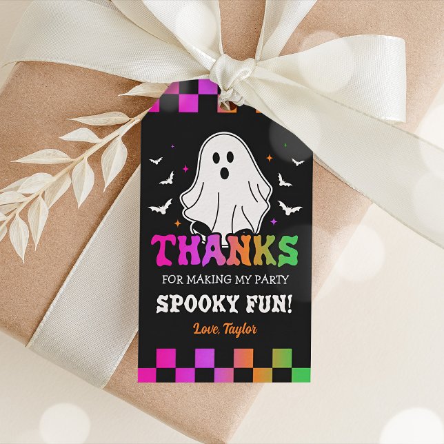 Étiquettes-cadeau Merci d'Halloween Ghost Retro (Retro Ghost Halloween Birthday Gift Tag)