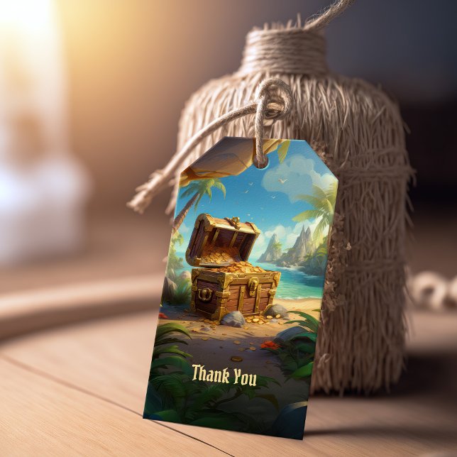 Étiquettes-cadeau Merci-Dieu ! Anniversaire de Pirate Paradise Islan (Créateur téléchargé)