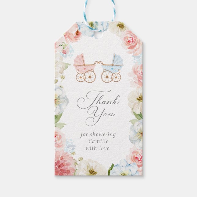 Étiquettes-cadeau Merci du Baby shower de révélation de genre (Devant)