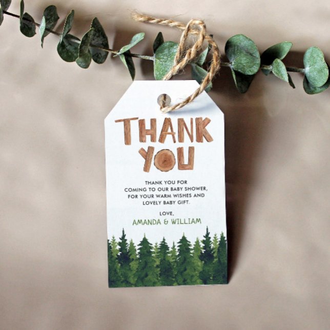 Étiquettes-cadeau Merci du Baby shower des bois (Créateur téléchargé)