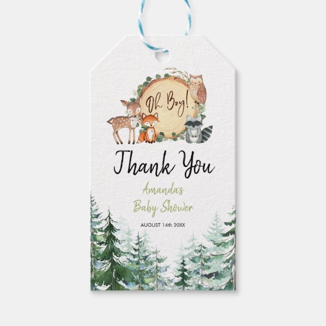 Étiquettes-cadeau Merci du Baby shower forestier (Devant)