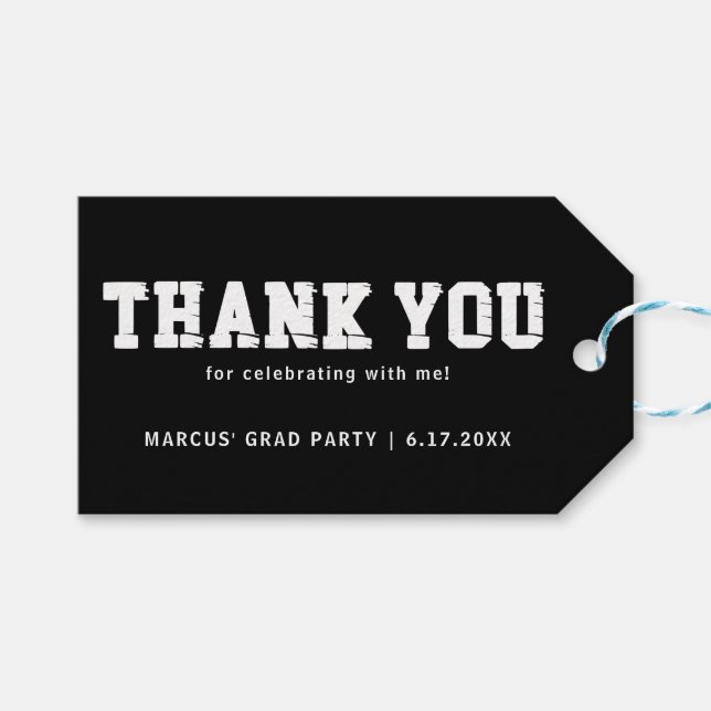 Étiquettes-cadeau Merci du Black White Graduation Party (Devant (Horizontal))