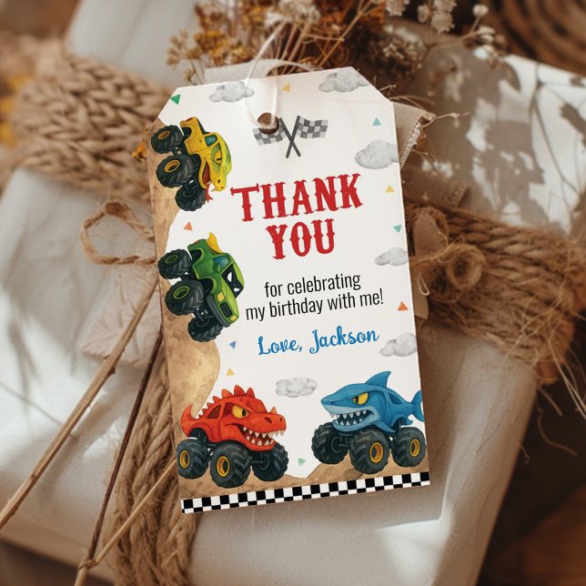 Étiquettes-cadeau Merci du Monster Truck Anniversaire de enfant Part (Créateur téléchargé)