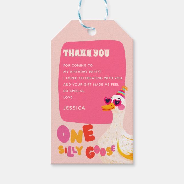 Étiquettes-cadeau Merci du parti Anniversaire de enfant sot rose Goo (Devant)