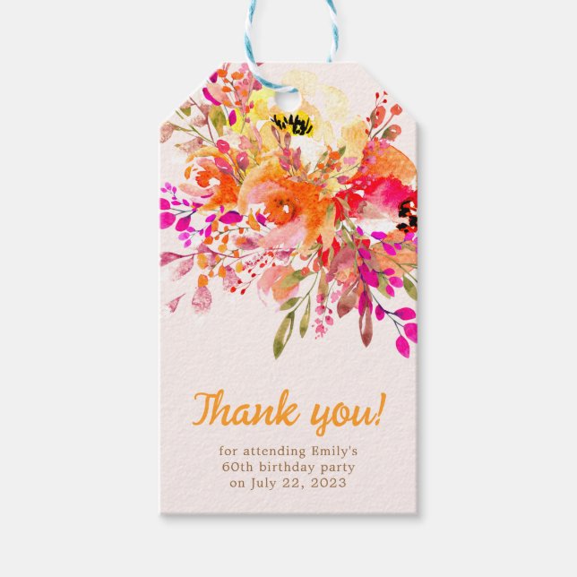 Étiquettes-cadeau Merci du parti romantique floral (Devant)
