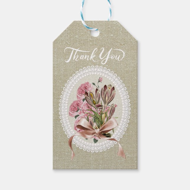 Étiquettes-cadeau Merci effet de texture élégant kraft floral (Devant)