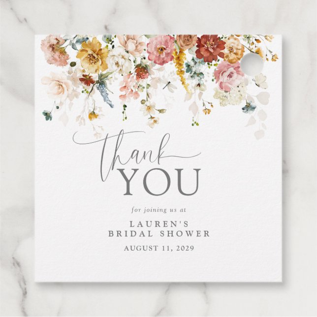 Étiquettes Cadeau Merci Elegant Aquarelle Fleurs Fête des mariées (Dos)