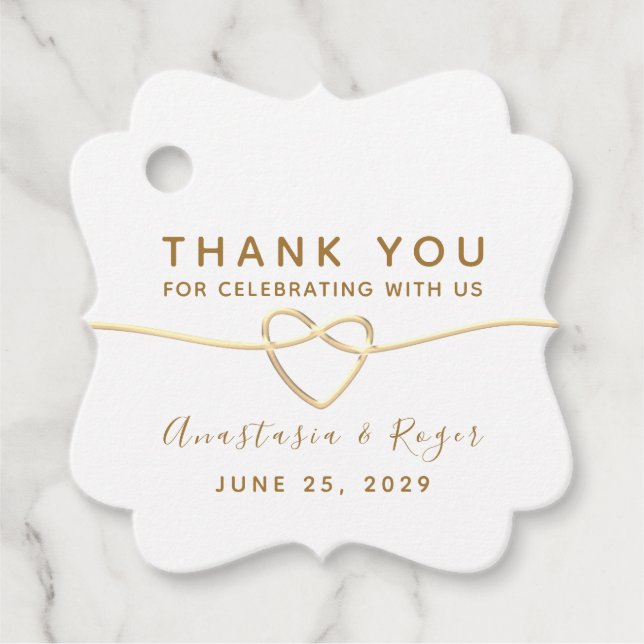 Étiquettes Cadeau Merci, Élégant Mariage d'or blanc (Devant)