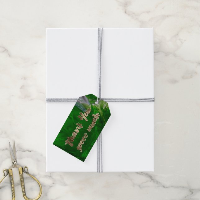 Étiquettes-cadeau Merci Elégant Merci Green Gold Typographie (Avec de la ficelle)