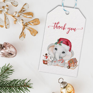 Étiquettes-cadeau Merci Elephant Père Noël Bébé Shower de Noël