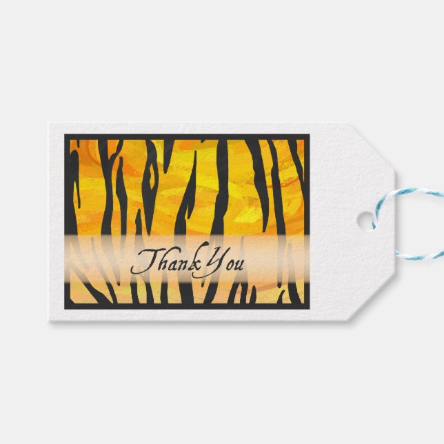 Étiquettes-cadeau Merci en bande de tigre sauvage (Devant (Horizontal))