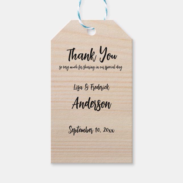 Étiquettes-cadeau Merci en bois rustique customisé de couple (Devant)