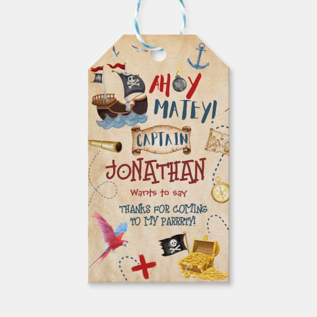 Étiquettes-cadeau Merci Enfants fête pirate Baby boy anniversaire (Devant)