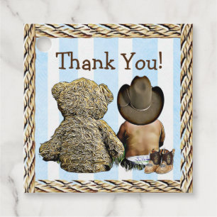Étiquettes Cadeau Merci ethnique Cowboy Baby et Teddy Bear