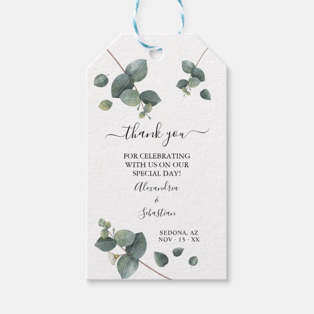 Étiquettes-cadeau Merci Eucalyptus Verdure Mariage Faveur (Devant)