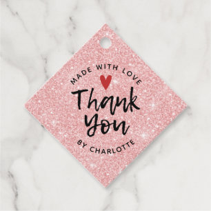 Étiquettes Cadeau Merci fait à la main avec Parties scintillant rose
