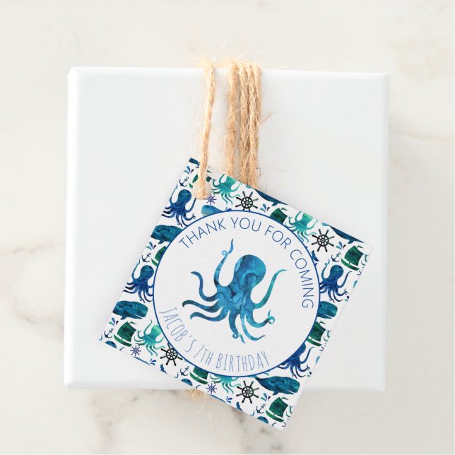 Étiquettes Cadeau Merci fête d'anniversaire Marine Octopus Nautique (En situation)