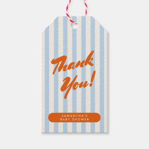 Étiquettes-cadeau Merci Fête de Bébé Rétro Bandes Orange et Bleu