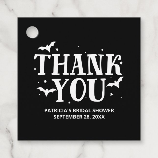 Étiquettes Cadeau Merci Fête des mariées Halloween noir et blanc (Devant)