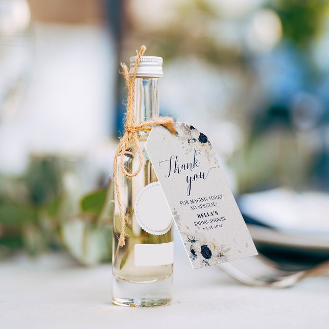Étiquettes-cadeau Merci Fleur de Mariée Bleu Blanc (Créateur téléchargé)
