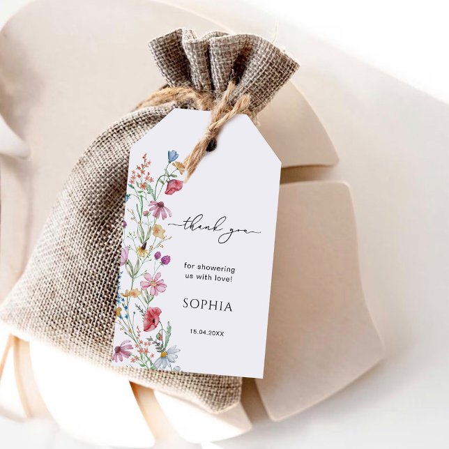 Étiquettes-cadeau Merci fleur sauvage Baby shower (Créateur téléchargé)