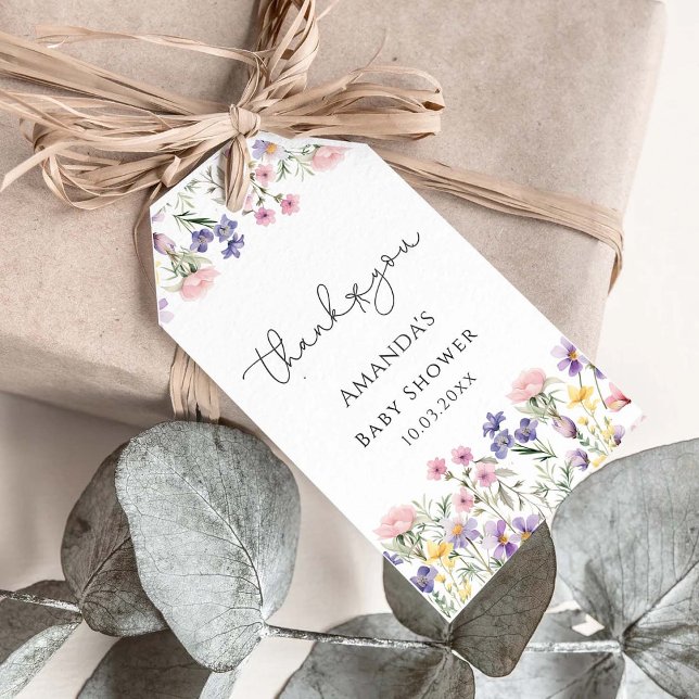 Étiquettes-cadeau Merci fleur sauvage Baby shower (Créateur téléchargé)