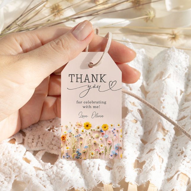Étiquettes-cadeau Merci fleur sauvage d'anniversaire (Créateur téléchargé)