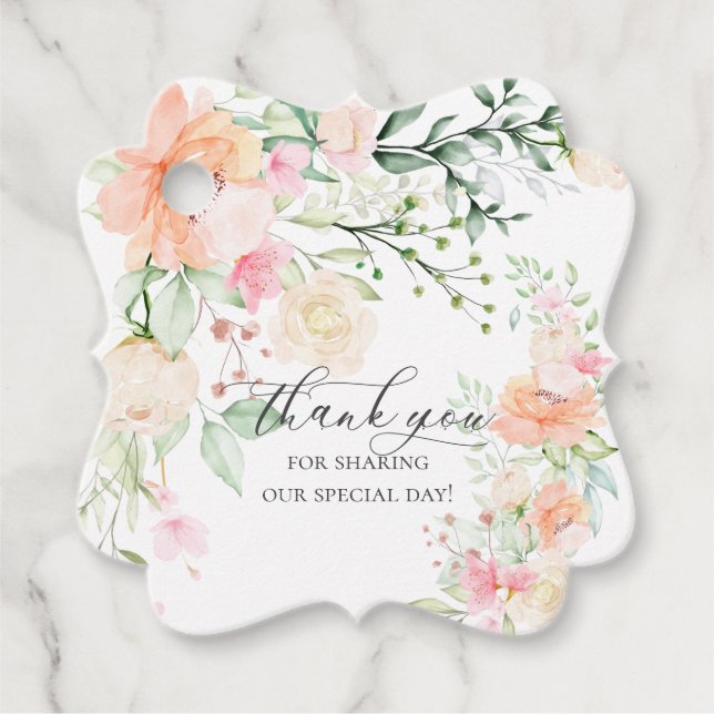 Étiquettes Cadeau MERCI | Fleurs pastel à l'aquarelle (Devant)