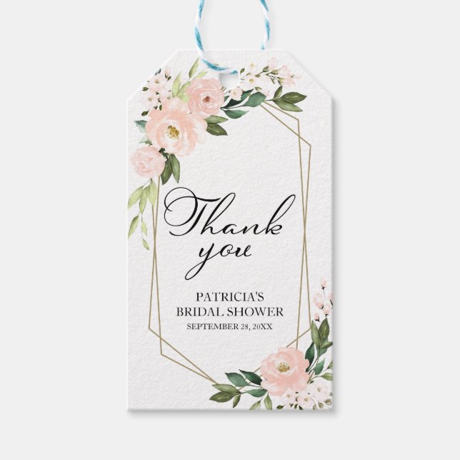 Étiquettes-cadeau Merci - Fleurs Roses Rouges Géométriques (Devant)