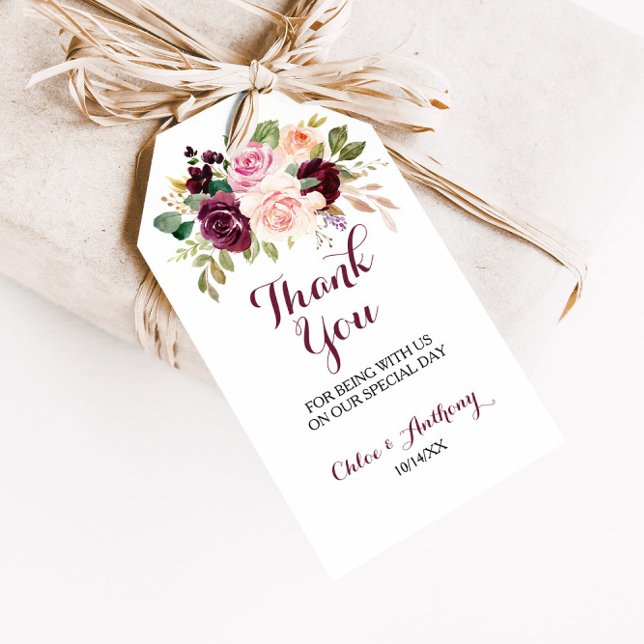Étiquettes-cadeau Merci Floral Bourgogne vert (Créateur téléchargé)