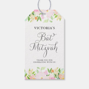Étiquettes-cadeau Merci floral de bat mitzvah d'aquarelle savoureuse