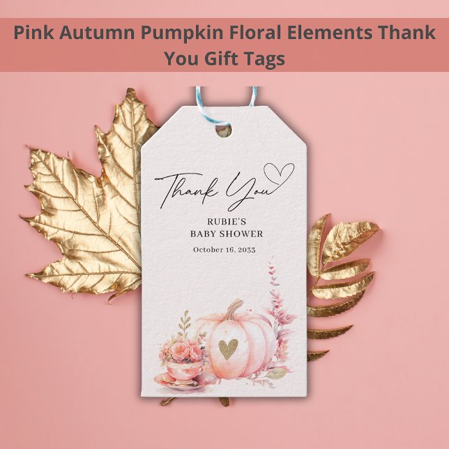 Étiquettes-cadeau Merci floral rose Citrouille (Créateur téléchargé)