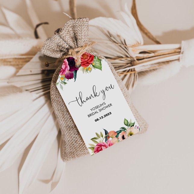Étiquettes-cadeau Merci floral tropical de Bourgogne (Créateur téléchargé)