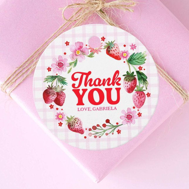 Étiquettes Cadeau Merci fraise 1er anniversaire (Thank You Strawberry 1st Birthday Favor Tags)