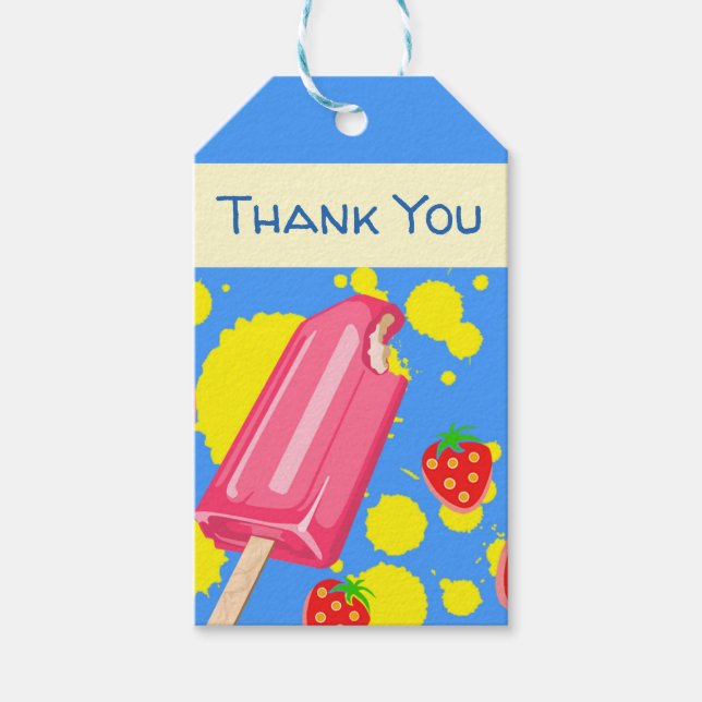 Étiquettes-cadeau Merci Fun Pink Popsicle et fraises (Devant)