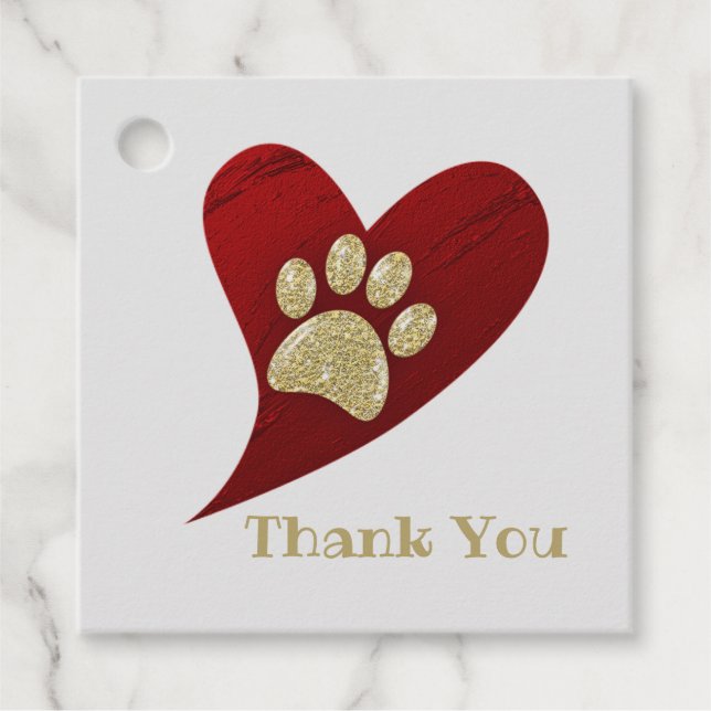 Étiquettes Cadeau Merci Gold Empreinte de patte Red Heart Appréciati (Devant)